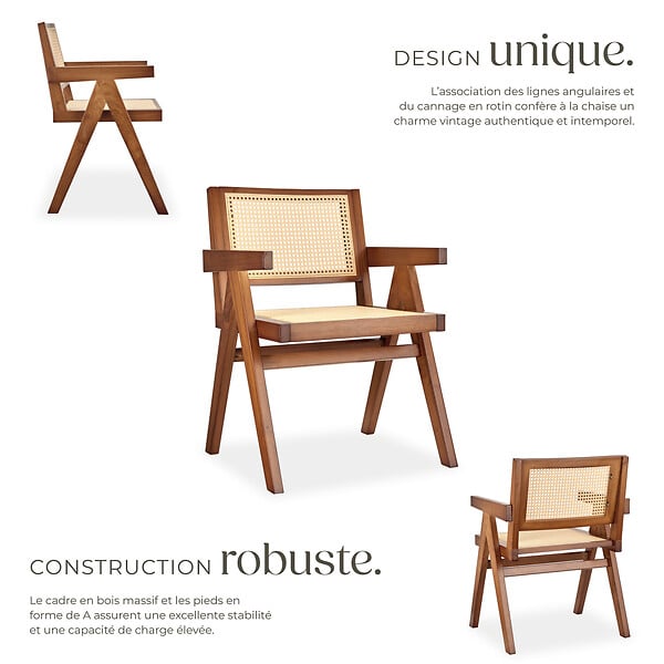 TECTAKE - Lot 6 chaises de salle à manger cannage viennois boho chêne foncé - large