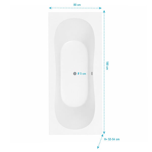 ALLIBERT - Baignoire rectangulaire duo 180x80x54cm - 100% acrylique blanc mat - Lignes arrondies - large