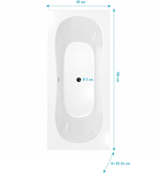 ALLIBERT - Baignoire rectangulaire duo 180x80x54cm - 100% acrylique blanc brillant - Lignes arrondies - large