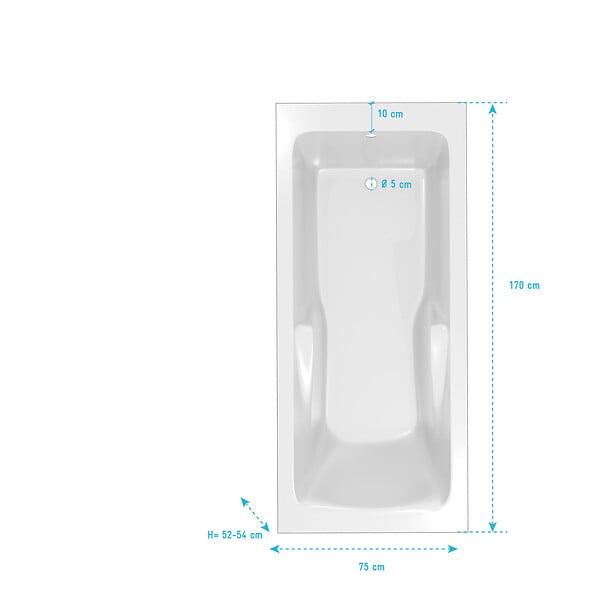 ALLIBERT - Baignoire rectangulaire 170x75x54cm avec zone de douche - Acrylique et ABS Blanc brillant - large
