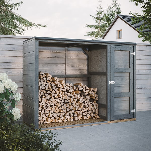 TIMBELA - Abri à bûches extérieur - 75 x 217 x H159 cm - Abri à outils et bûches - 1,09 m² + 0.53 m² - TIMBELA M981 - HARVEST HONEY - large