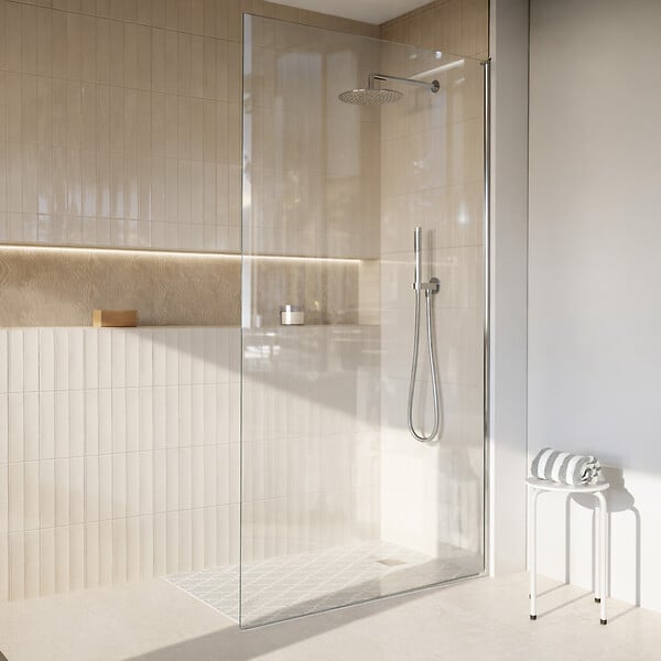 AURLANE - Receveur de Douche à Carreler 120x90cm avec Bonde à Sortie Verticale - Grille Inox Chrome - large