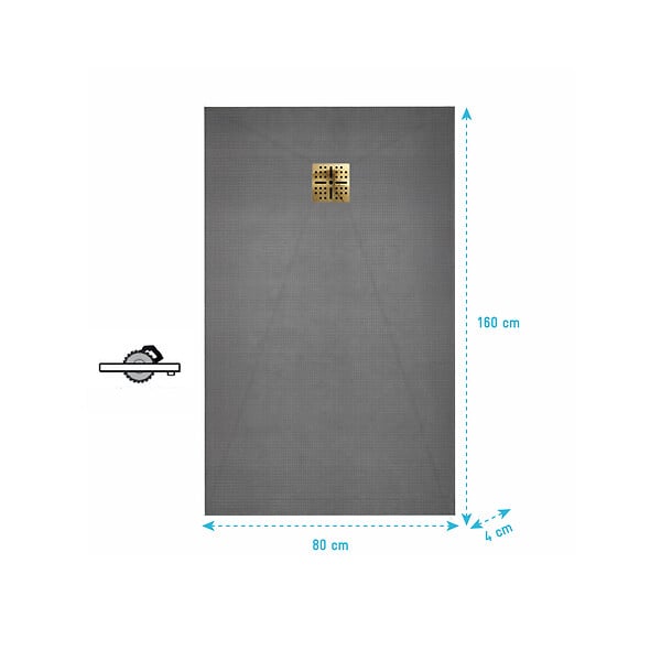 AURLANE - Receveur de Douche à Carreler 160x80cm avec Bonde à Sortie Horizontale - Grille Finition Or Brossé - large