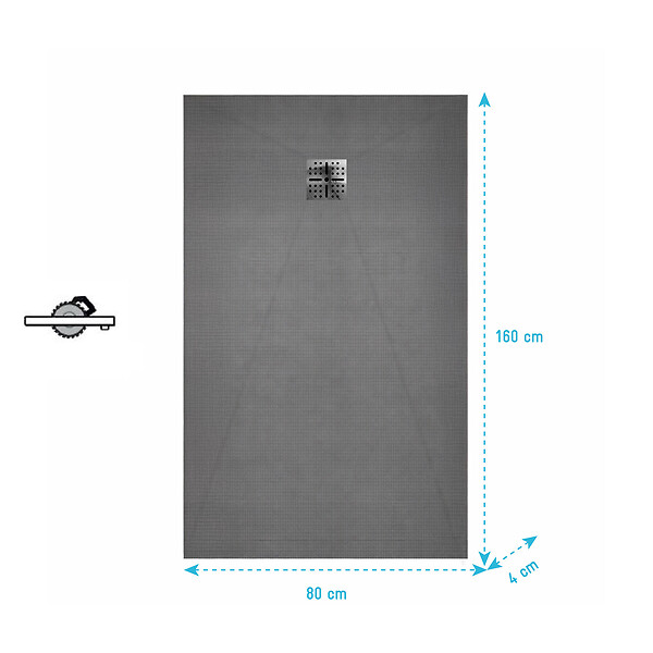AURLANE - Receveur de douche à carreler 160x80 cm avec bonde à sortie Horizontale - Grille finition chrome - large