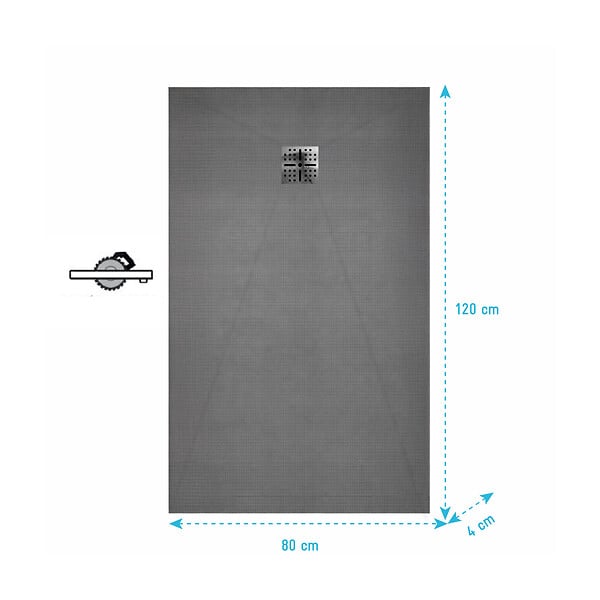 AURLANE - Receveur de Douche à Carreler 120x80cm avec Bonde à Sortie Verticale - Grille Inox Chrome - large