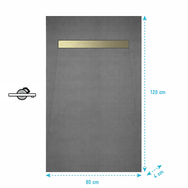AURLANE - Receveur de Douche à Carreler 120x80cm à Ecoulement Linéaire - Grille finition Or Brossé et Bonde - large