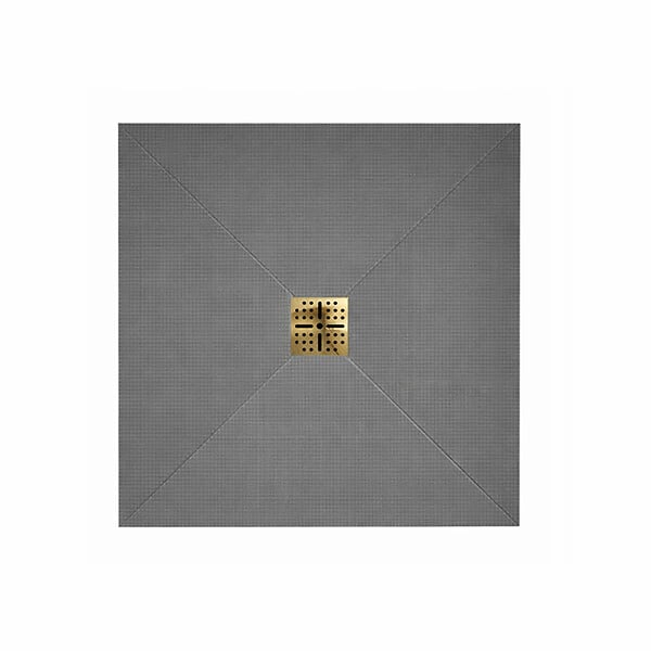 AURLANE - Receveur de Douche à Carreler 90x90cm avec Bonde à Sortie Verticale - Grille Finition Or Brossé - large