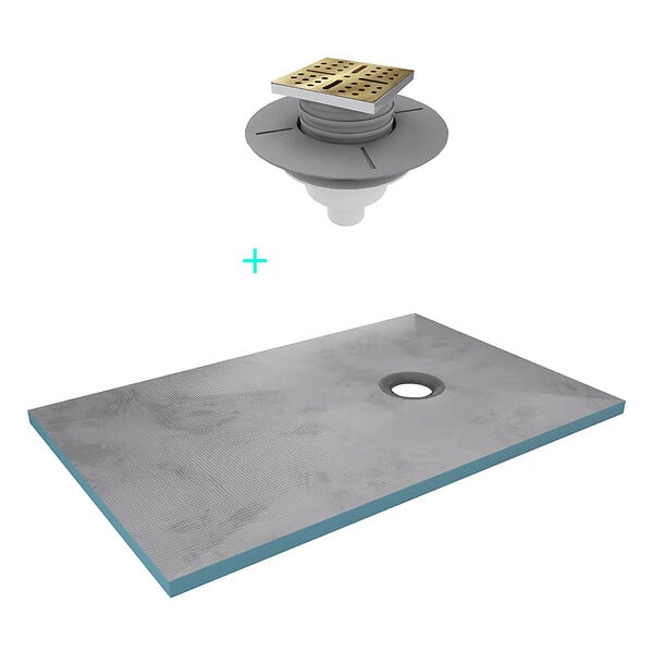 AURLANE - Receveur de Douche à Carreler 120x80cm avec Bonde à Sortie Verticale - Grille Finition Or Brossé - large