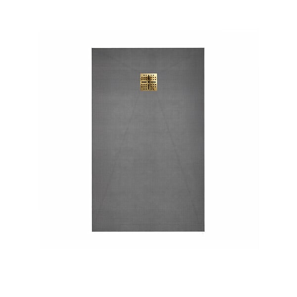 AURLANE - Receveur de Douche à Carreler 160x80cm avec Bonde à Sortie Verticale - Grille Finition Or Brossé - large