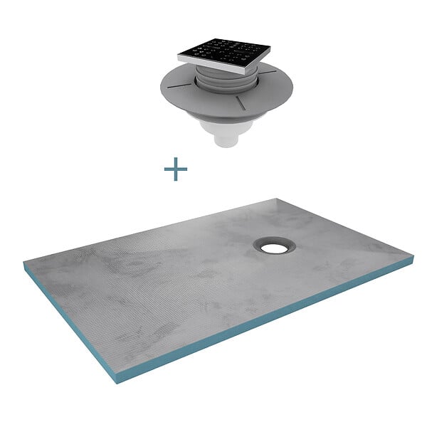 AURLANE - Receveur de Douche à Carreler 140x80cm avec Bonde à Sortie Verticale - Grille Noire - large