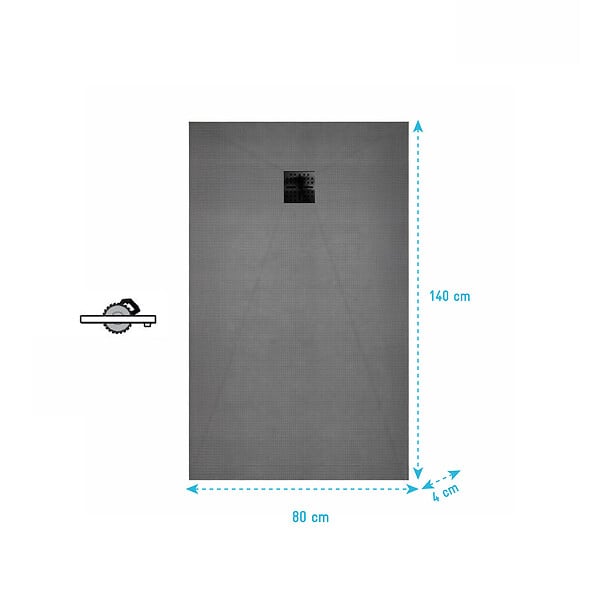 AURLANE - Receveur de Douche à Carreler 140x80cm avec Bonde à Sortie Verticale - Grille Noire - large