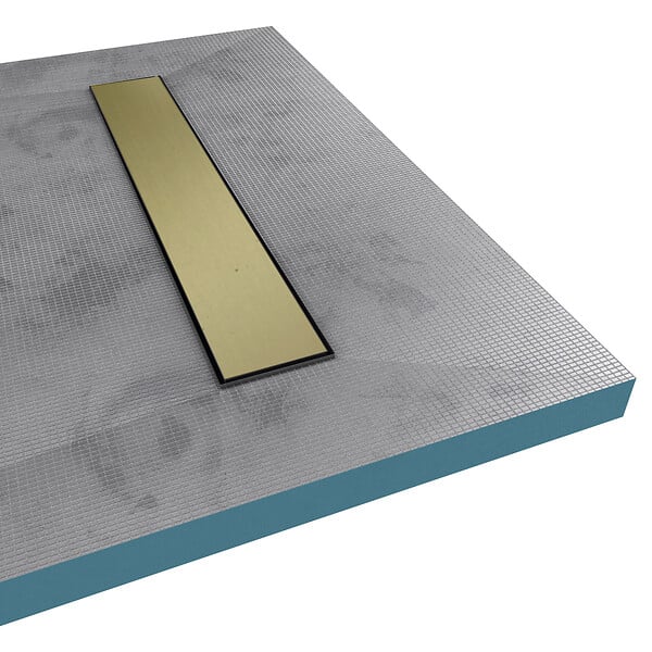 AURLANE - Receveur de douche à carreler 160x90 cm avec bonde écoulement linéaire - Grille finition or brossé - large