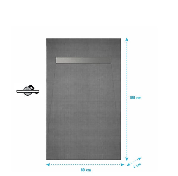 AURLANE - Receveur de douche à carreler 160x80 cm avec bonde écoulement linéaire - Grille finition chrome - large