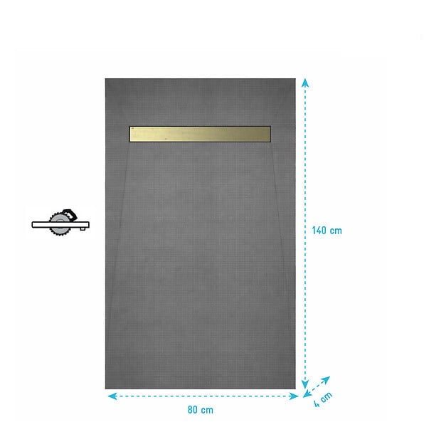 AURLANE - Receveur de douche à carreler 140x80 cm avec bonde écoulement linéaire - Grille finition or brossé - large