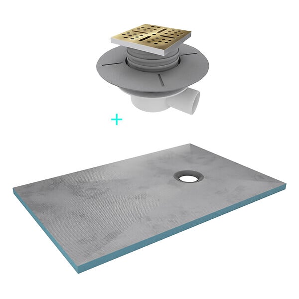 AURLANE - Receveur de Douche à Carreler 160x90cm avec Bonde à Sortie Horizontale - Grille Finition Or Brossé - large