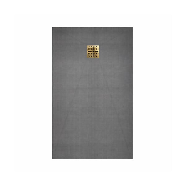 AURLANE - Receveur de Douche à Carreler 160x90cm avec Bonde à Sortie Horizontale - Grille Finition Or Brossé - large