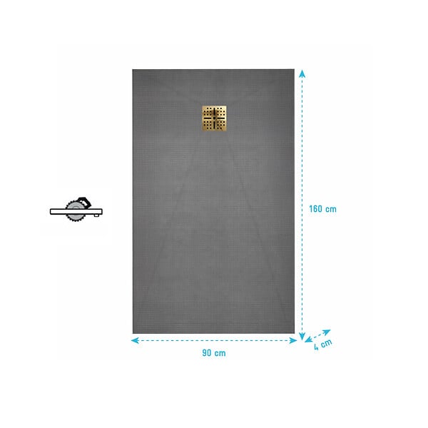 AURLANE - Receveur de Douche à Carreler 160x90cm avec Bonde à Sortie Horizontale - Grille Finition Or Brossé - large