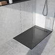 AURLANE - Receveur de douche à carreler 140x90 cm avec bonde écoulement linéaire - Grille finition noire - vignette