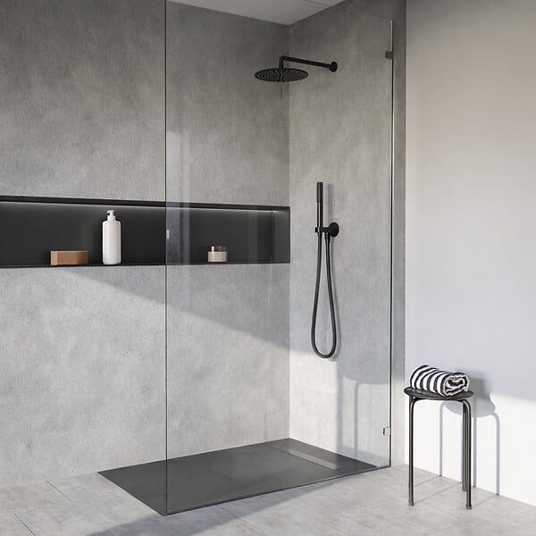 AURLANE - Receveur de douche à carreler 140x90 cm avec bonde écoulement linéaire - Grille finition noire - large