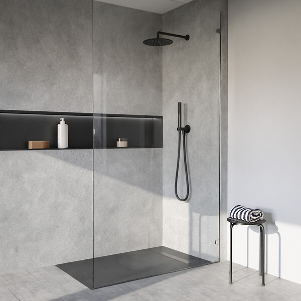 AURLANE - Receveur de douche à carreler 160x80 cm avec bonde écoulement linéaire - Grille finition noire - large
