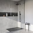AURLANE - Receveur de douche à carreler 160x80 cm avec bonde écoulement linéaire - Grille finition noire - vignette