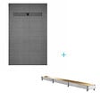 AURLANE - Receveur de Douche à Carreler 140x90cm à Ecoulement Linéaire - Grille finition Or Brossé et Bonde - vignette
