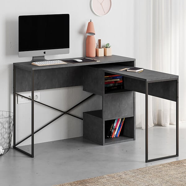 HABITAT ET JARDIN - Bureau modulable en bois "Badau" - 110 x 102 x 77 cm - Gris - large