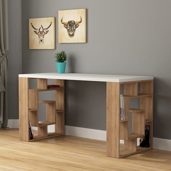 HABITAT ET JARDIN - bureau en bois "Maze" 140 x 60 x 75 cm - Blanc - large