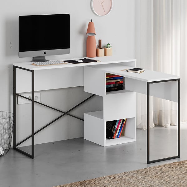 HABITAT ET JARDIN - Bureau modulable en bois "Badau" - 110 x 102 x 77 cm - Blanc - large