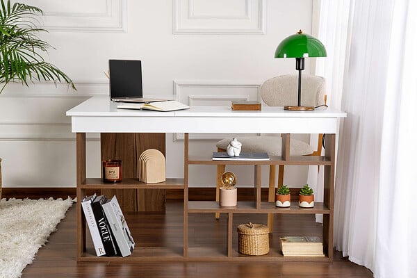 HABITAT ET JARDIN - bureau en bois "Vesper" 130 x 120 x 72 cm - Noyer - large