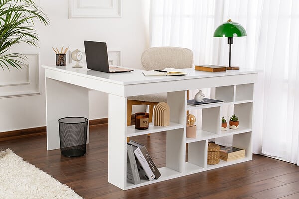HABITAT ET JARDIN - bureau en bois "Vesper" 130 x 120 x 72 cm - Blanc naturel - large