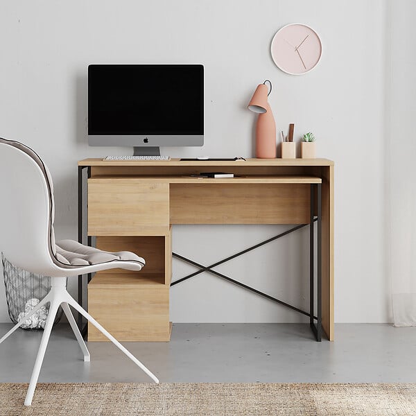 HABITAT ET JARDIN - Bureau modulable en bois "Badau" - 110 x 102 x 77 cm - Beige - large