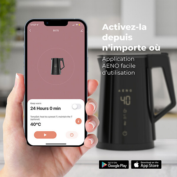 AENO - AENO Bouilloire connectée compacte EK7S 2200W 1,7L avec contrôle WiFi, maintien au chaud et sécurité intégrée - large