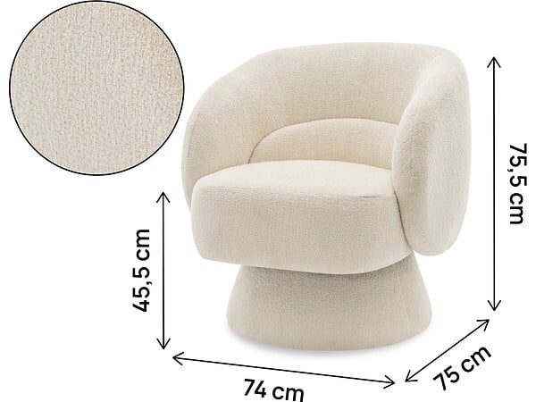 HABITAT ET JARDIN - Fauteuil pivotant en tissu bouclette "Franklin" - 74 x 75 x 75 cm - Beige - large