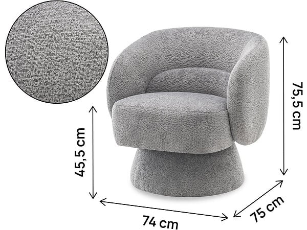 HABITAT ET JARDIN - Fauteuil pivotant en tissu bouclette "Franklin" - 74 x 75 x 75 cm - Gris - large