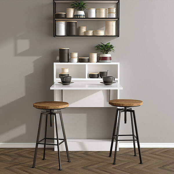HABITAT ET JARDIN - Table de repas pliable en bois "Bracked" - 70 x 15 x 96 cm - Blanc - large