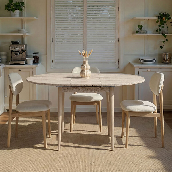 HABITAT ET JARDIN - Table à manger extensible en bois "Viona" 100 x 100 x 75 cm - Travertin - large