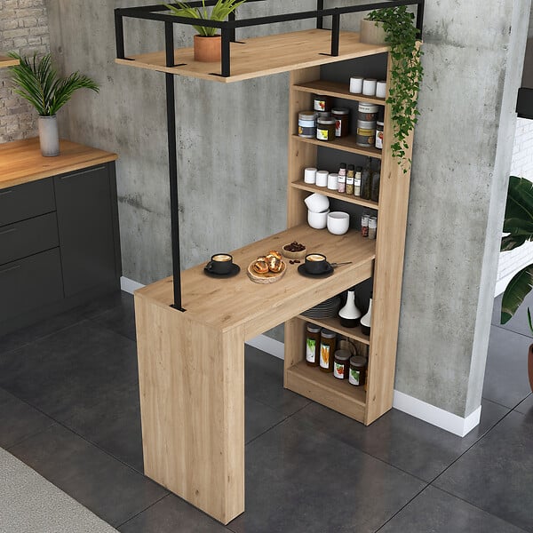 HABITAT ET JARDIN - Table de repas avec étagères en bois "Jacob" - 120 x 56 x 199 cm - Marron - large