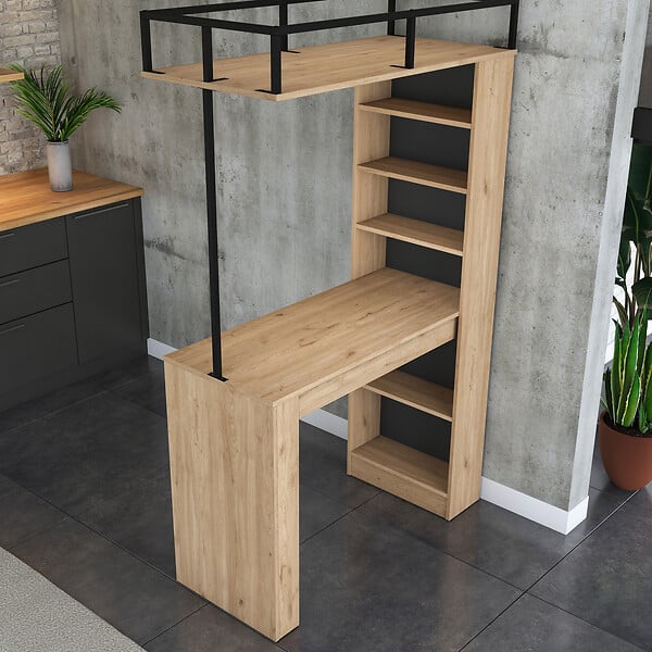 HABITAT ET JARDIN - Table de repas avec étagères en bois "Jacob" - 120 x 56 x 199 cm - Marron - large