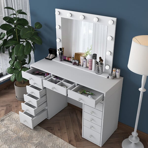 HABITAT ET JARDIN - Coiffeuse avec miroir en bois "Sirma" - 120 x 44 x 82 cm - Blanc - large