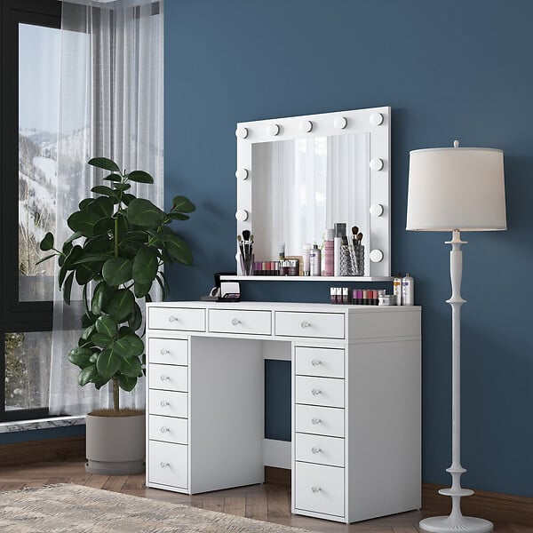 HABITAT ET JARDIN - Coiffeuse avec miroir en bois "Sirma" - 120 x 44 x 82 cm - Blanc - large