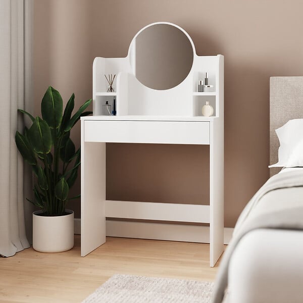 HABITAT ET JARDIN - Coiffeuse avec miroir en bois "Idis" - 75 x 35 x 135 cm - Blanc - large