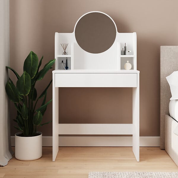 HABITAT ET JARDIN - Coiffeuse avec miroir en bois "Idis" - 75 x 35 x 135 cm - Blanc - large