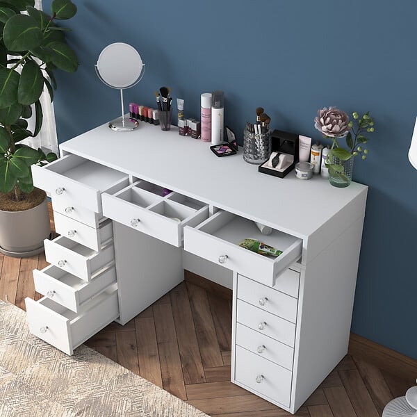 HABITAT ET JARDIN - Coiffeuse avec tiroirs intégrés en bois "Sena" - 120 x 44 x 82 cm - Blanc - large