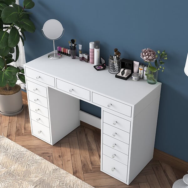 HABITAT ET JARDIN - Coiffeuse avec tiroirs intégrés en bois "Sena" - 120 x 44 x 82 cm - Blanc - large
