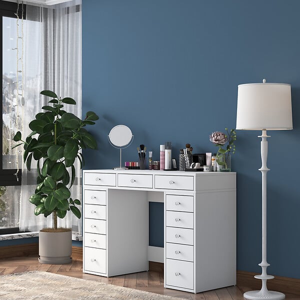 HABITAT ET JARDIN - Coiffeuse avec tiroirs intégrés en bois "Sena" - 120 x 44 x 82 cm - Blanc - large