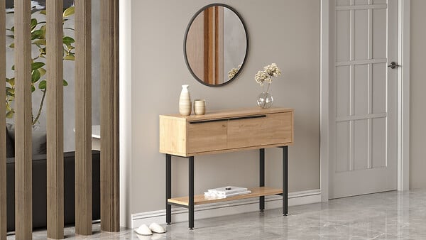 HABITAT ET JARDIN - Console avec miroir en bois "Calvin" - 100 x 30 x 76 cm - Marron - large