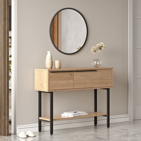 HABITAT ET JARDIN - Console avec miroir en bois "Calvin" - 100 x 30 x 76 cm - Marron - large