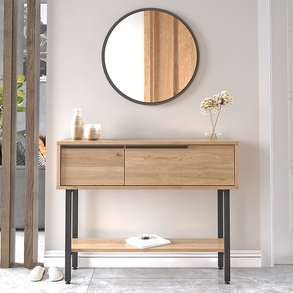 HABITAT ET JARDIN - Console avec miroir en bois "Calvin" - 100 x 30 x 76 cm - Marron - large