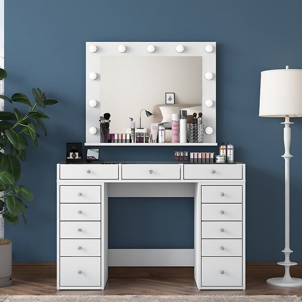 HABITAT ET JARDIN - Coiffeuse avec miroir en bois "Baria" - 120 x 44 x 80 cm - Blanc - large